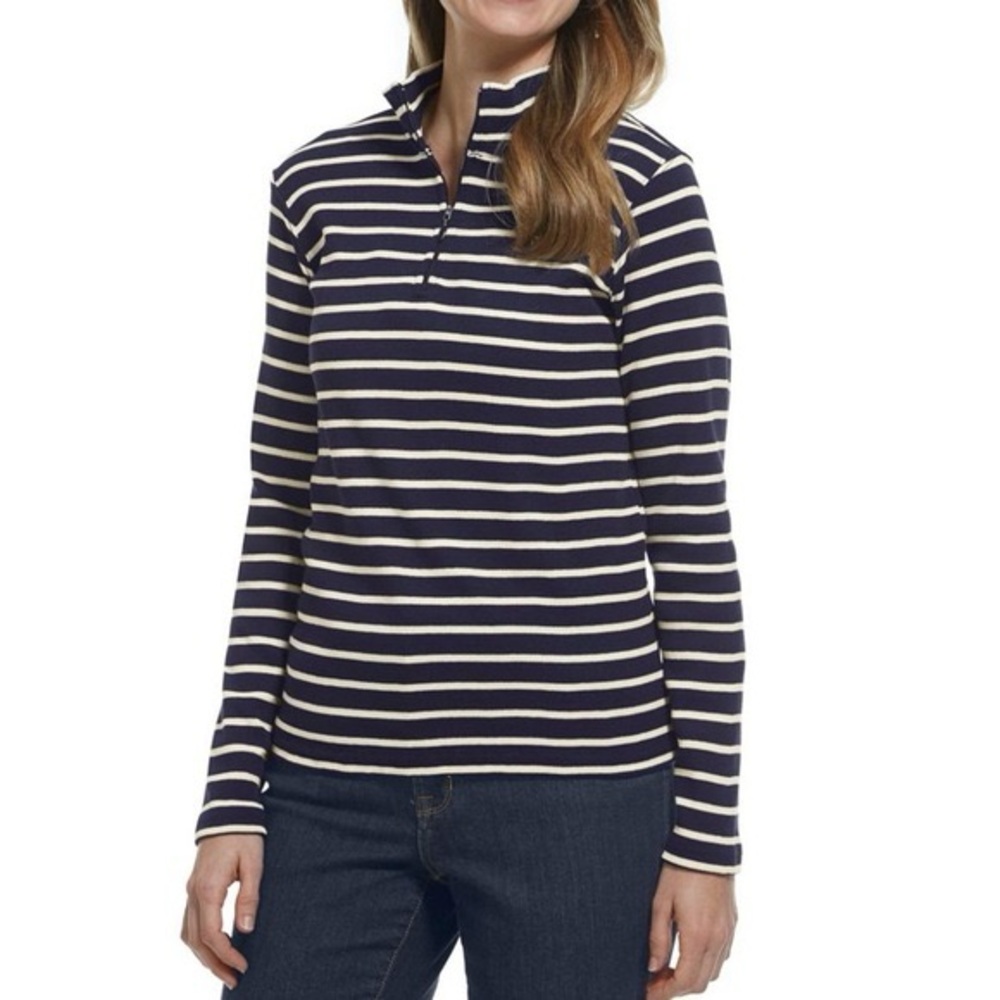 LL Bean Women's Striped Quarter Zip Pullover Long Sleeve Top, XS‎